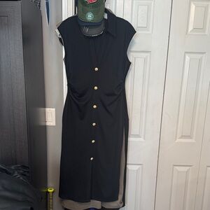 Zara Black Midi Dress with Gold Buttons